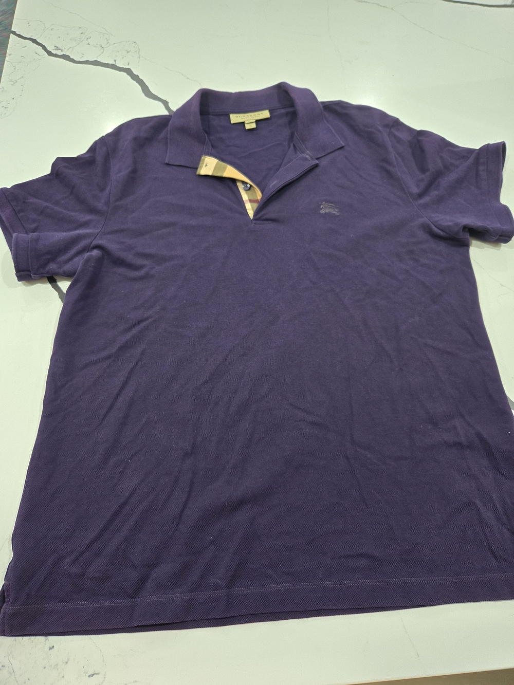 Burberry Purple Short Sleeve Polo with Signature Check Placket